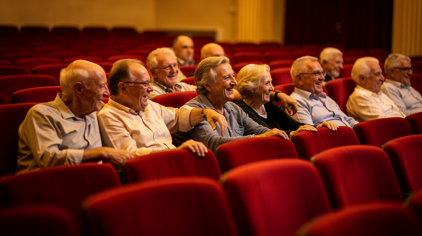 Seniors sitting together in theatre seats before a show