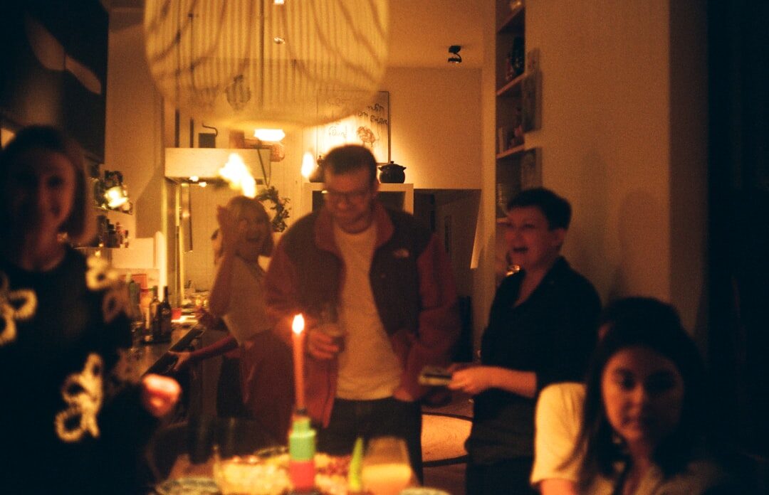 family gathering around table