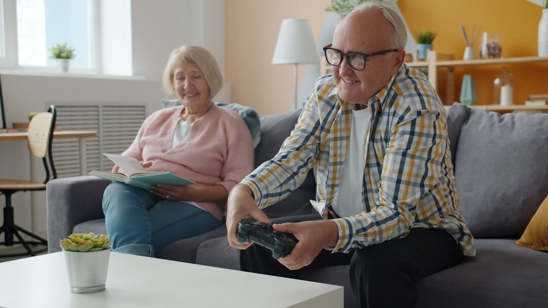 senior couple enjoying hobbies at home