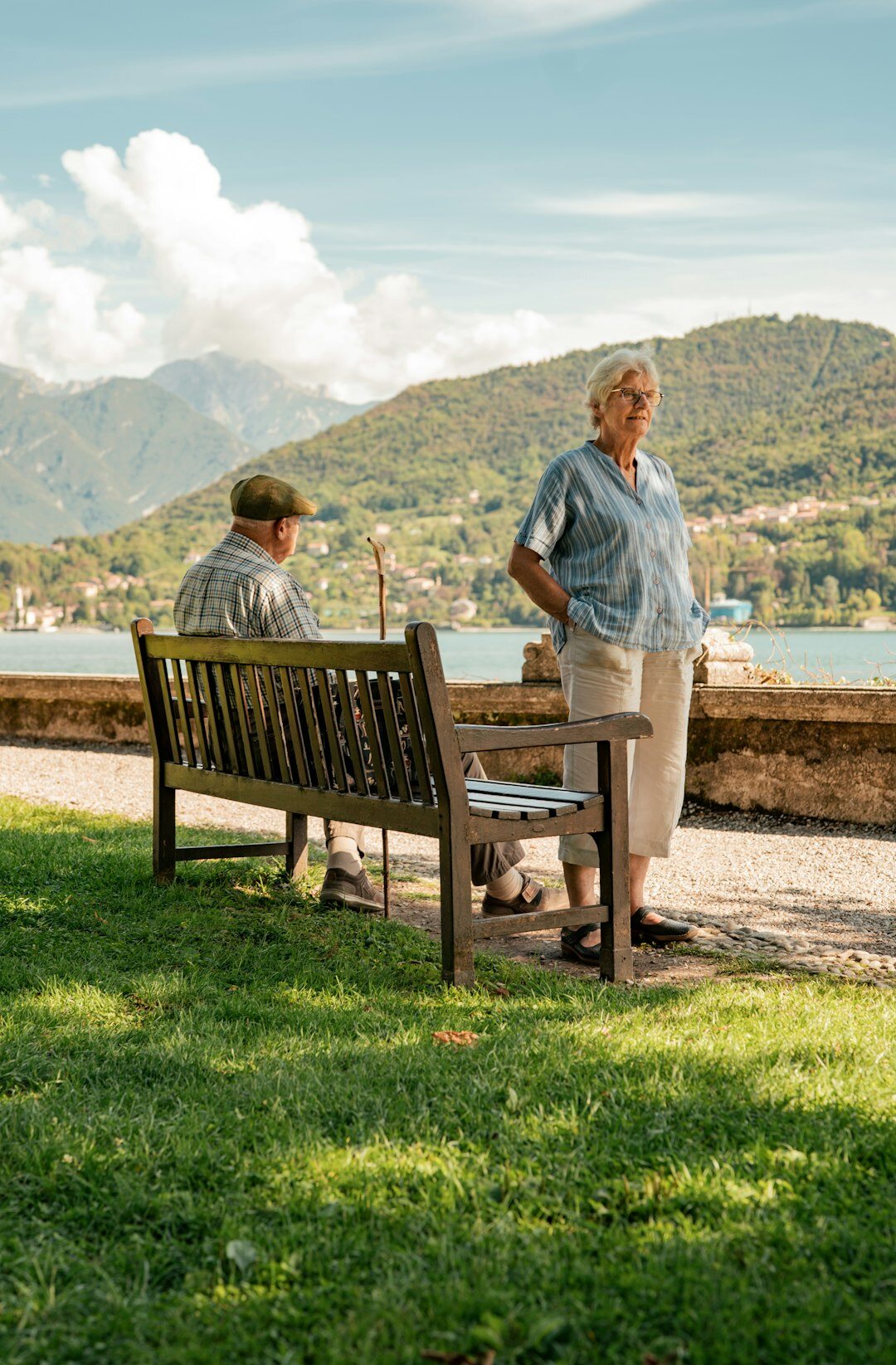 seniors relaxing by lake