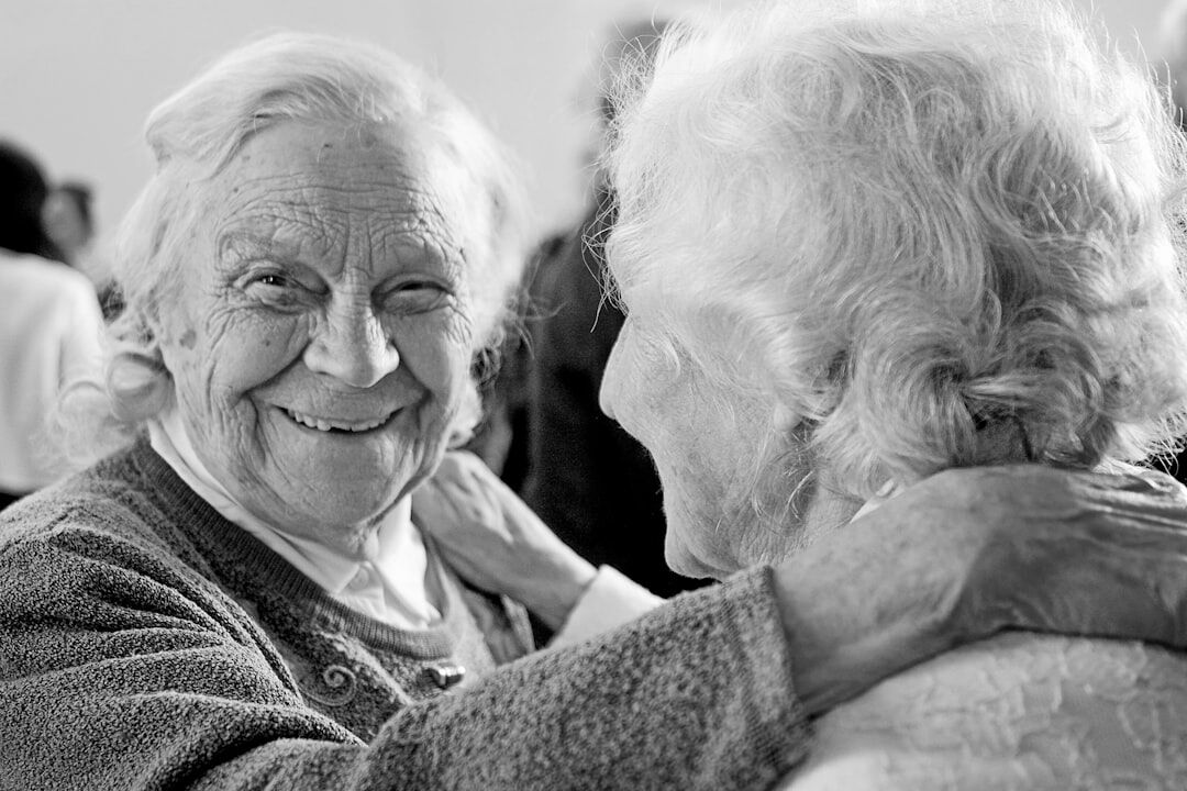 elderly friends chatting